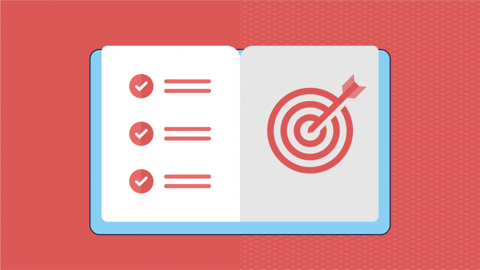 an illustration of an agenda with a checklist and a target hit in the centre